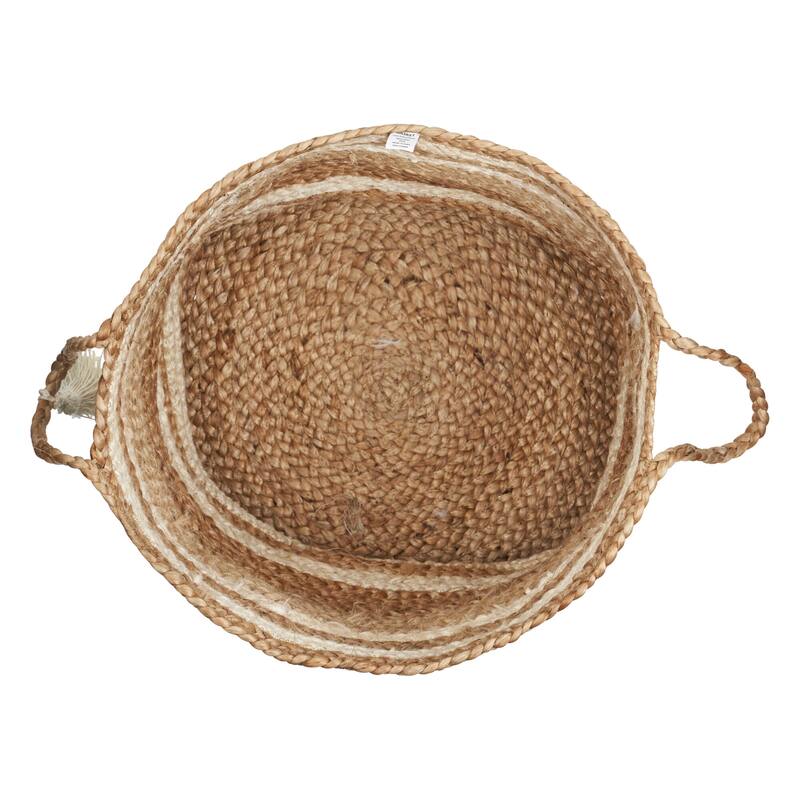 Sevita Tan/White Striped Jute Hand-Made Storage Basket