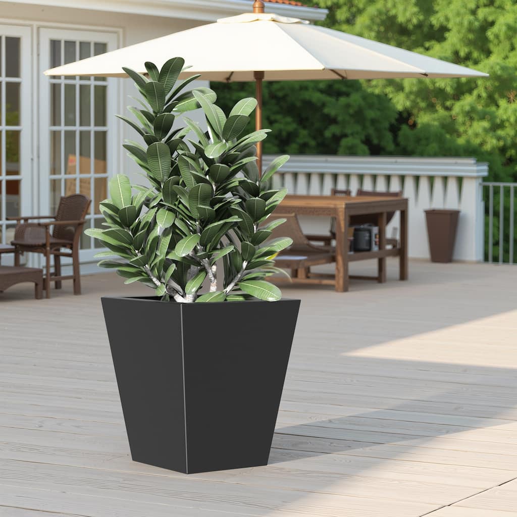 22" H Tall Metal Tapered - Large Outdoor & Indoor Garden Plant Pot with Drainage Hole and Rubber Plug, Stylish Burnished