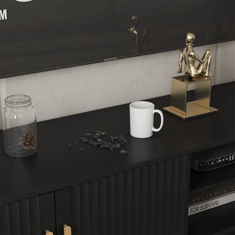 Modern Wood TV Stand with LED Lights for 80 Inch TV