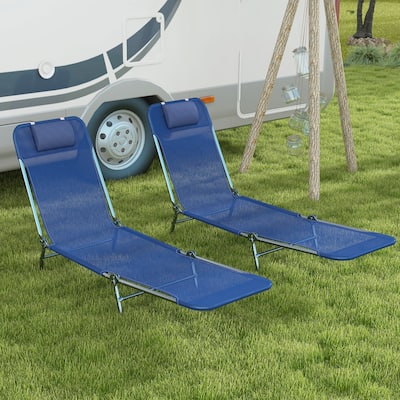 Outsunny 2 Piece Folding Chaise Lounge Chairs, Pool Sun Tanning Chairs, Outdoor Lounge Chairs with 6-Position Reclining Back