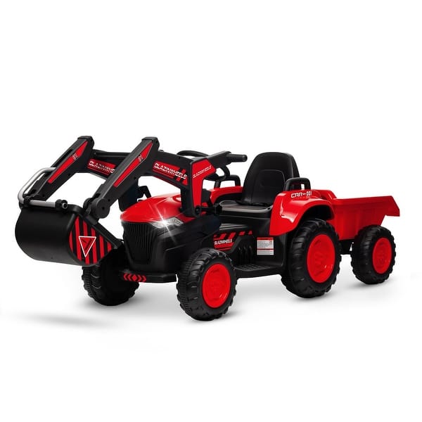slide 2 of 28, 12V Kids 3 in 1 Ride on Excavator & Tractor with Detachable Trailer Red