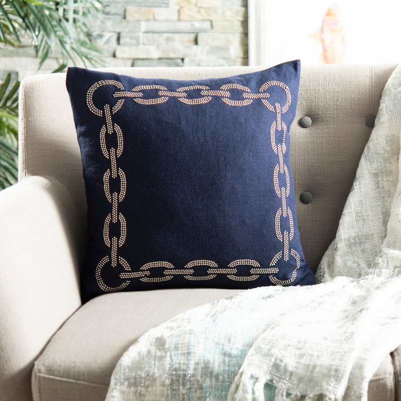 SAFAVIEH Maita 20-inch Grey Decorative Throw Pillow (Set of 2) - 1'6"W x 1'6"L - Navy/Blue