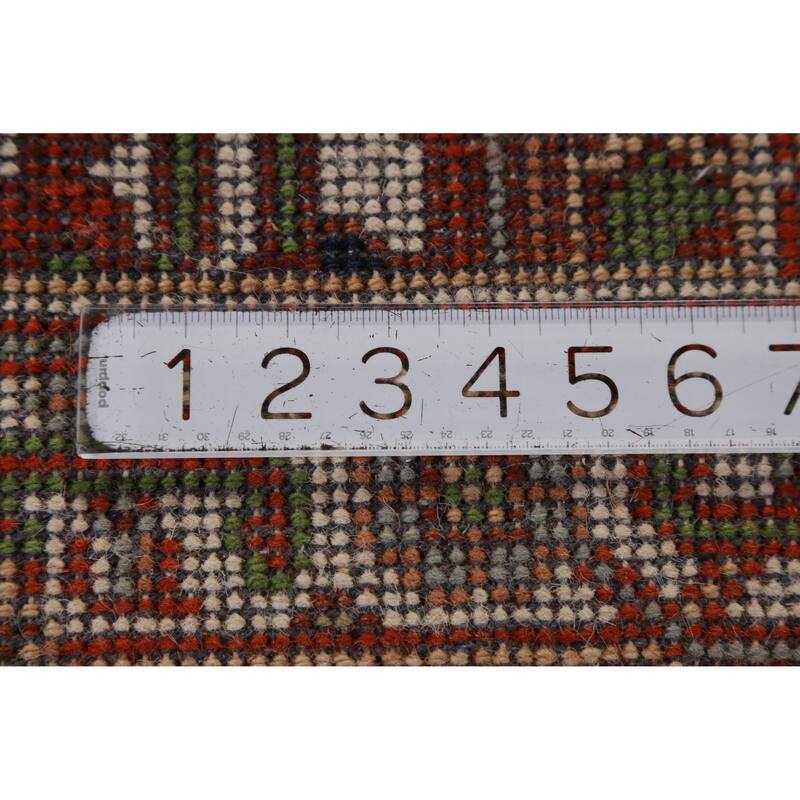 Hand Knotted Oriental 100% Wool Carpet Traditional Geometric Green Heriz (serapi) Runner Rug - 8' 0'' X 2' 6''