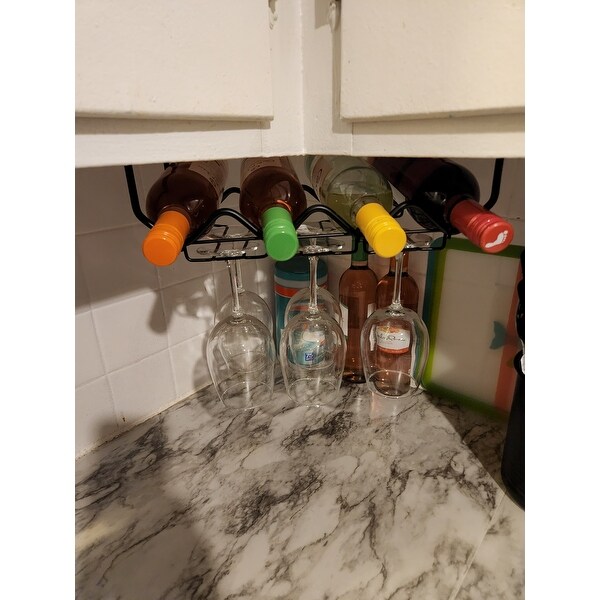 Wallniture Piccola Under Cabinet Wine Bottle Holder and Stemware