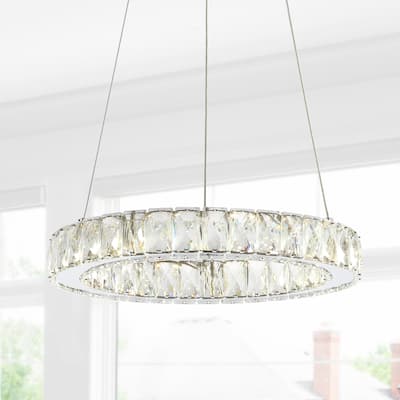 Alexia 15.7" Adjustable Integrated LED Metal/Crystal Pendant Pendant, Chrome/Clear by JONATHAN Y