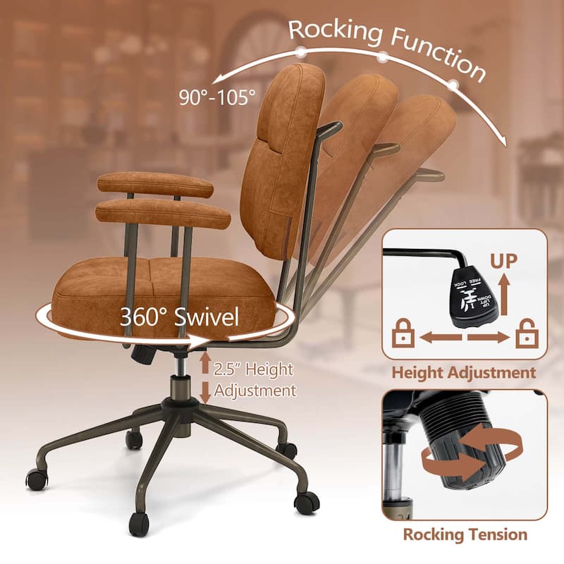 Costway Home Office Chair Leathaire Upholstered Task Chair with - See Details