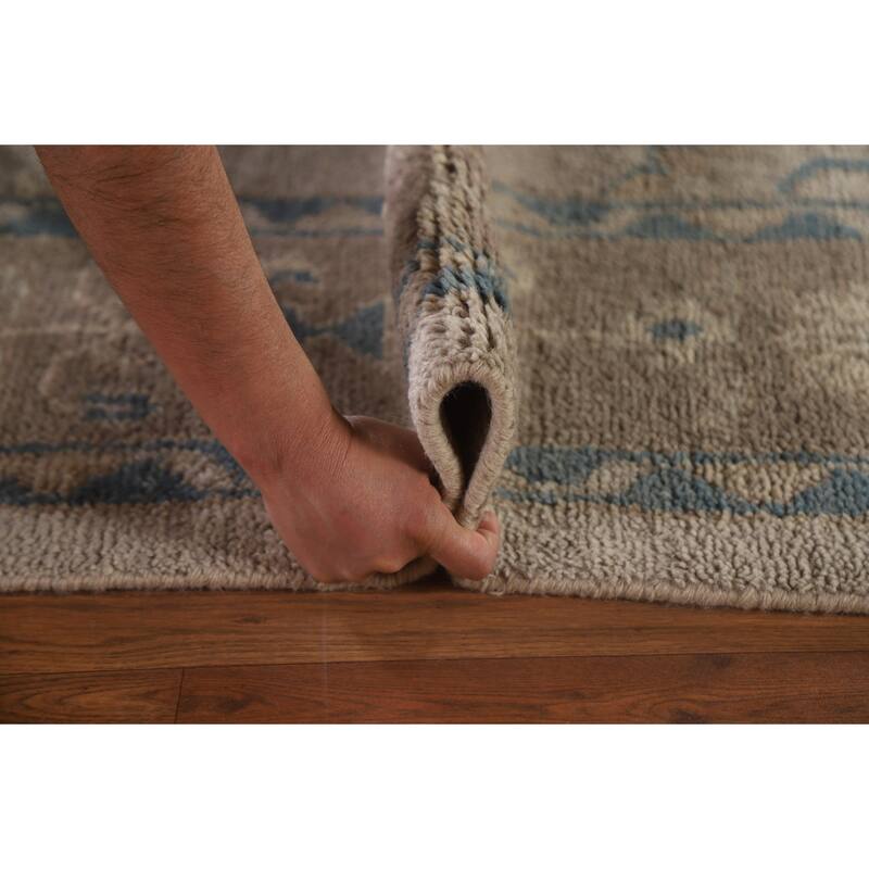 Geometric Oushak Oriental Area Rug Handmade Wool Carpet - 9'0"x 11'11"