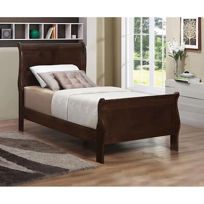 Twin Size Wood Sleigh Bed with Curved Headboard and Footboard