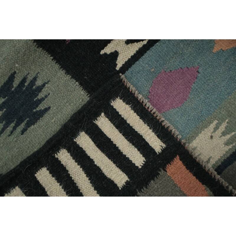 Hand Woven Oriental 100% Wool Carpet Southwestern Tribal Navy Blue & Blues Kilim Area Rug - 10' 2'' X 8' 4''