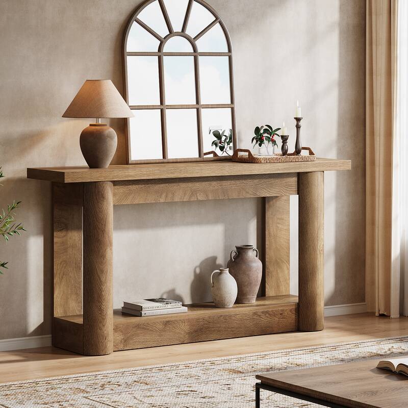 63 Inch Entryway Console Table, 2-Tier Sofa Table Behind the Couch