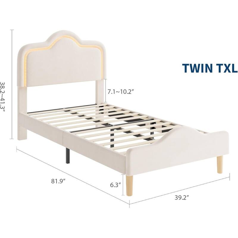 Bed Frame, Adjustable LED Headboard and Footboard