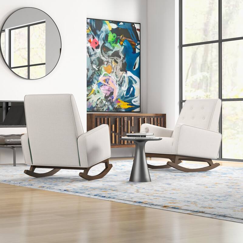 Werman Mid Century Pillow Back Linen Lounge Chair (Set of 2)