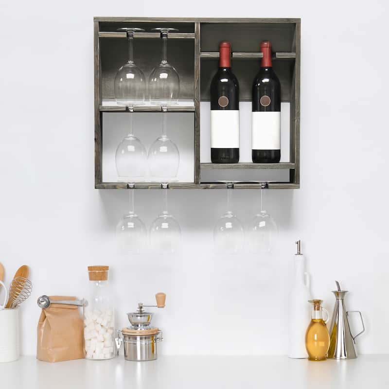 Elegant Designs Bartow Wall Mounted Wood Wine Rack Shelf with Glass Holder - 19.70 x 4.40 x 16.40 (L x W x H)