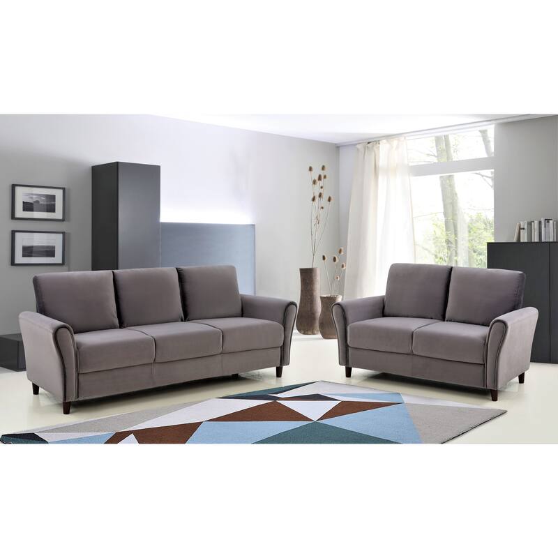 Corel Velvet Living Room Set- Sofa and Loveseat - Grey