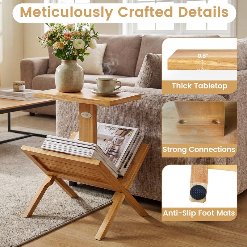 Gymax 2PCS 2-Tier Bookshelf Small Bookcase w/ Teak Wood Frame &