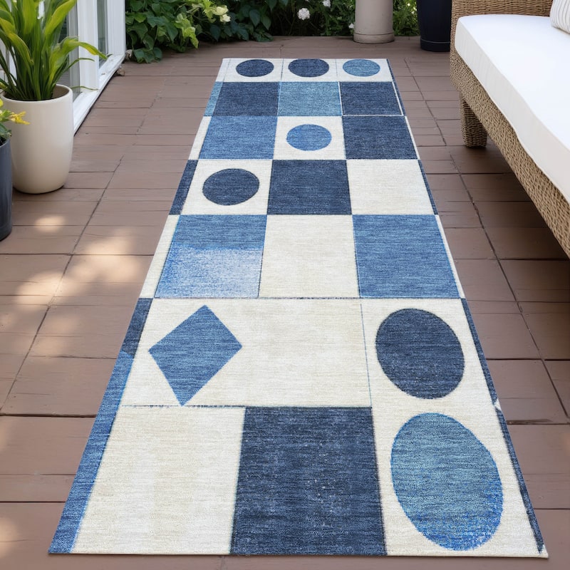 Machine Washable Indoor/Outdoor Casual Contemporary Chantille Rug - Blue - 2'3" x 7'6"