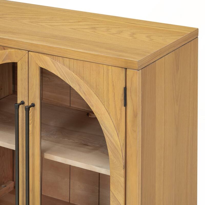 4 Doors Large Storage Sideboard Buffet Cabinet with Glass Doors