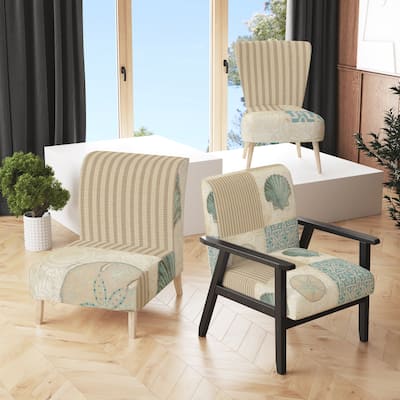 Designart "Beach Treasures Collage I" Upholstered Traditional Accent Chair - Arm Chair