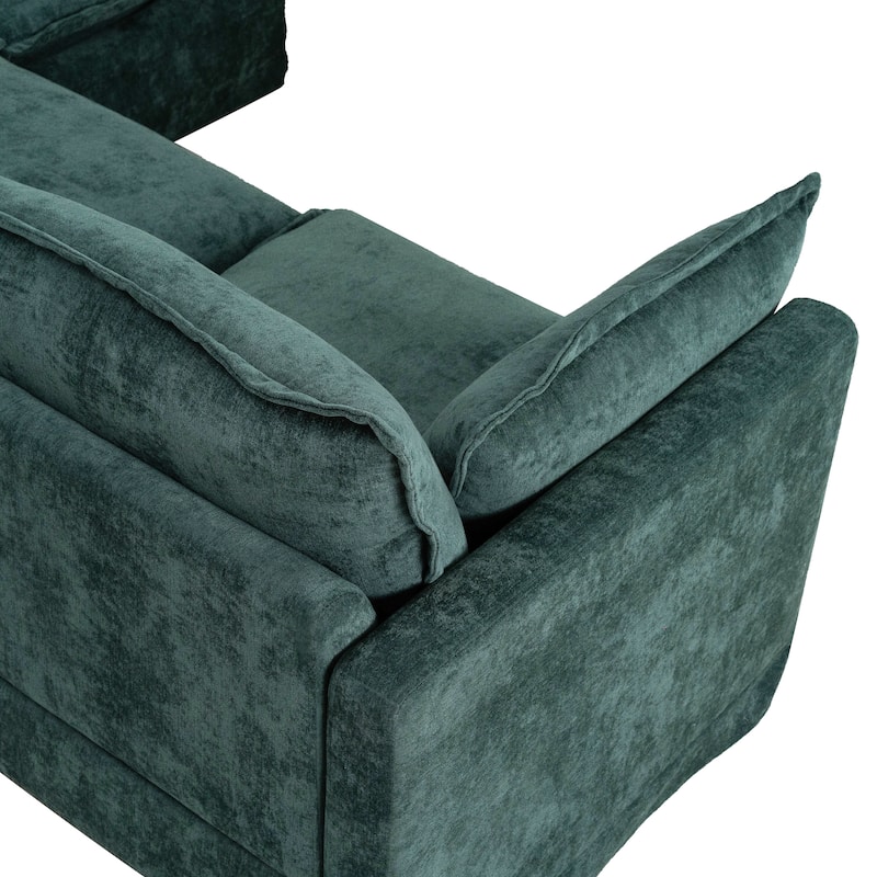 93.31" Faux Linen Modular Sectional Sofa with Ottoman, Wood Frame