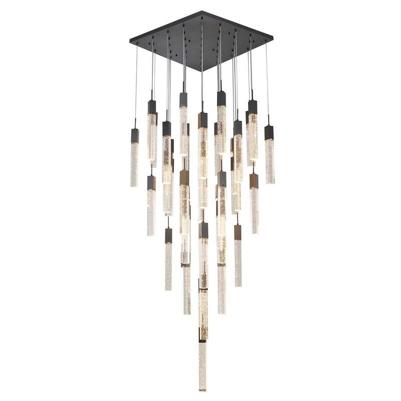 41-Light Matte Black Chandelier With A Clear Bubble Crystal