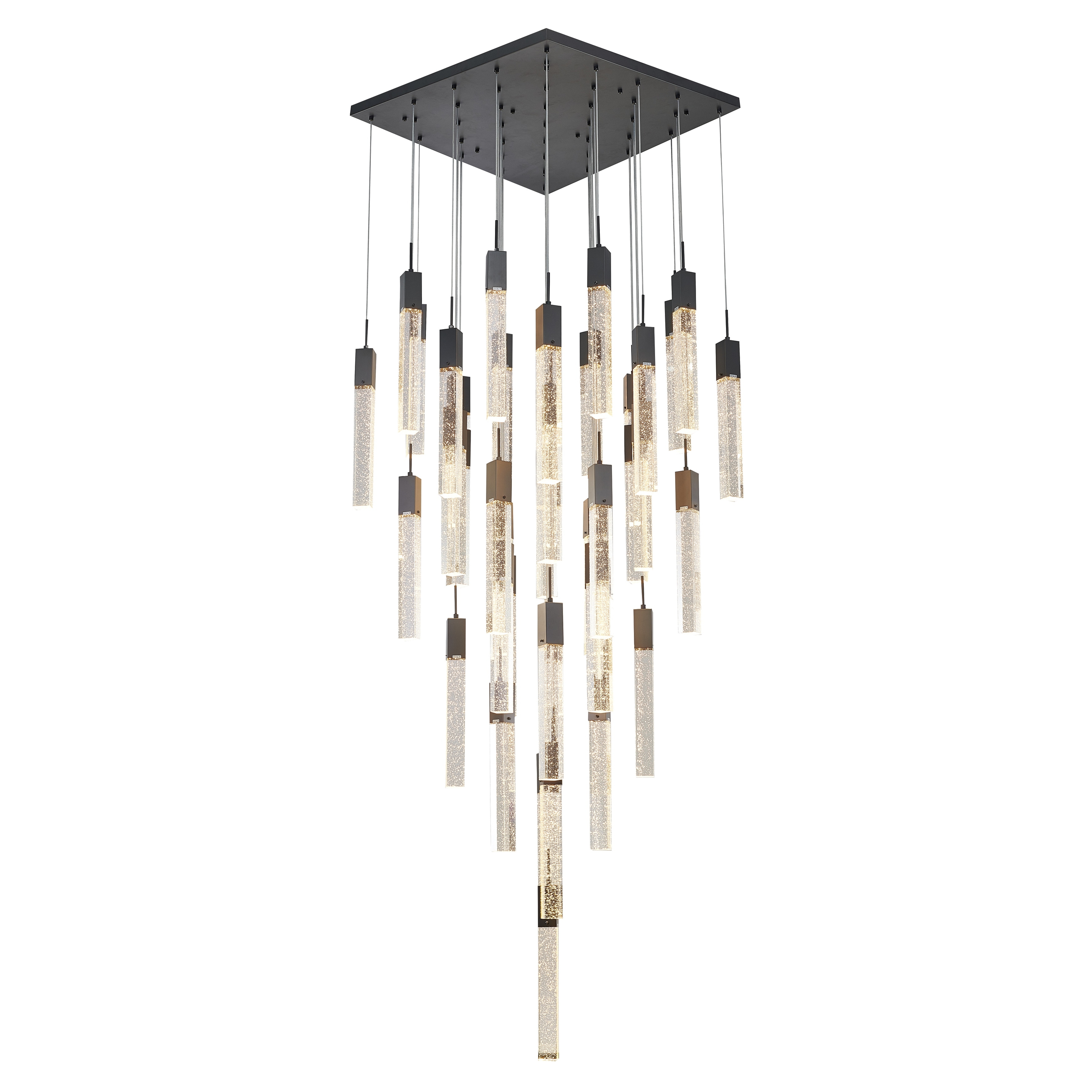 Transitional 41-Light Matte Black Chandelier With A Clear Bubble Crystal