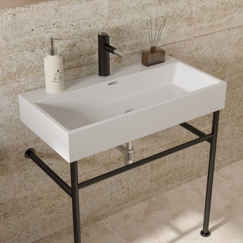 Dornberg 35" Bathroom Ceramic Console Sink White Basin and Legs with Overflow