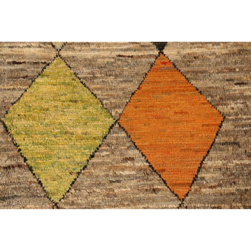 Geometric Beige Moroccan Oriental Area Rug Handmade Wool Carpet - 7'1" x 9'5"