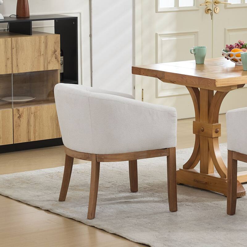 Modern 19" W Upholstered Barrel Dining Chairs with Arms, Farmhouse Linen Accent Chairs with Solid Wood Frame