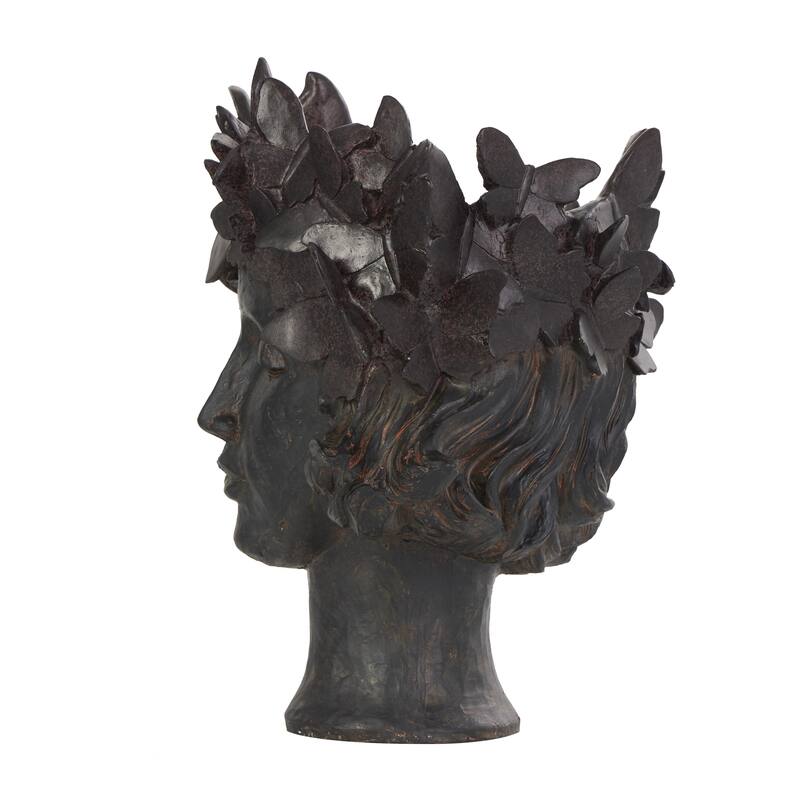 Resin Woman Head Indoor Outdoor Planter with Wide Opening and Butterfly Accents - Bronze - Roche River Decor