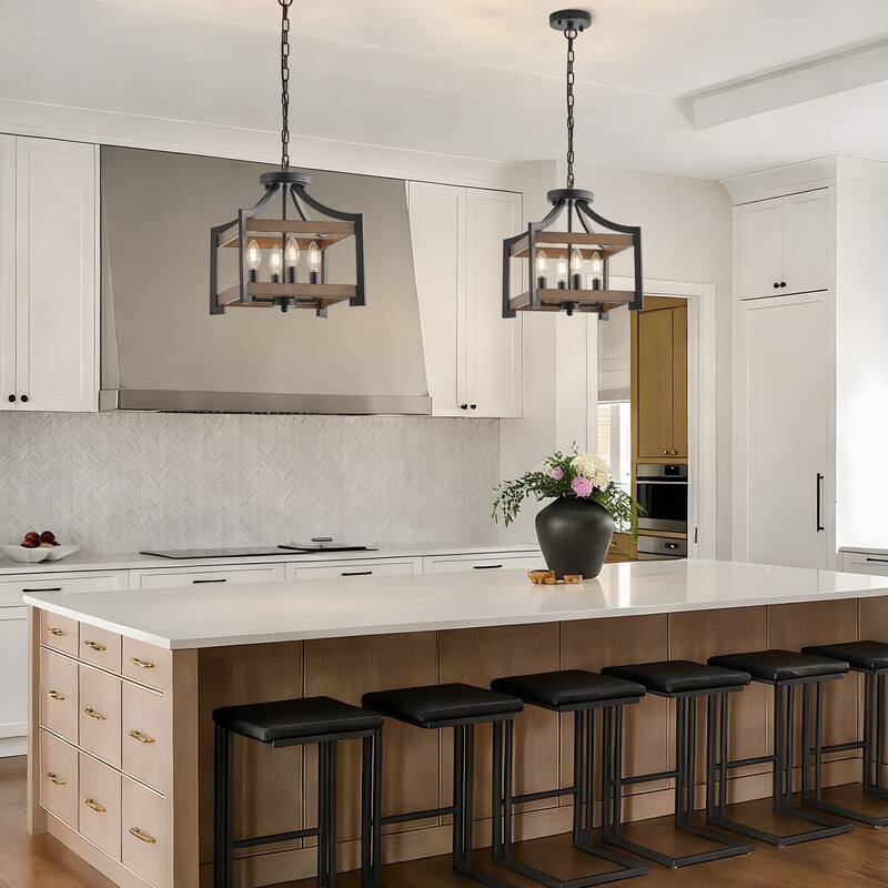 Starsky 4-Light Faux Wood Finish Rectangular Farmhouse Chandelier - Matte Black