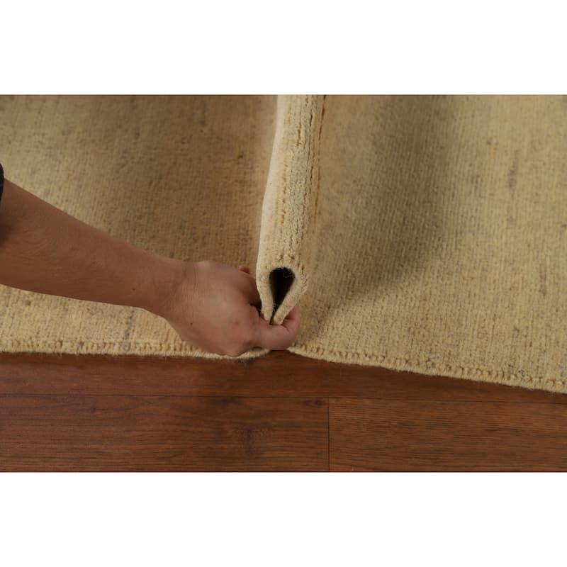 Modern Muted Yellow Gabbeh Runner Rug Hand-Knotted Wool Carpet - 2'8" x 9'8"