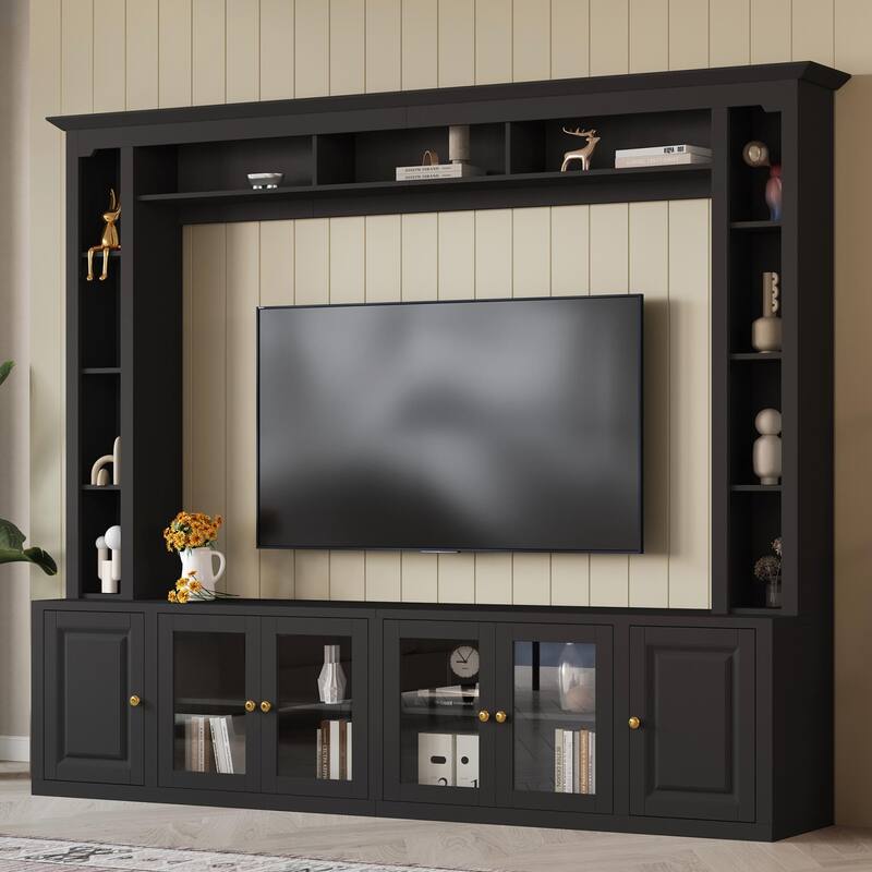 4 in 1 Entertainment Wall Unit Set with Bookshelves, TV Stand with Adjustable Shelves, Large Console Table for TVs Up to 80" - Black