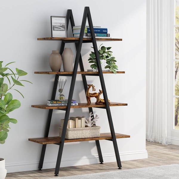 Industrial 4 Tier Ladder Extra Wide Storage Shelves Bookshelf Shelving Display 