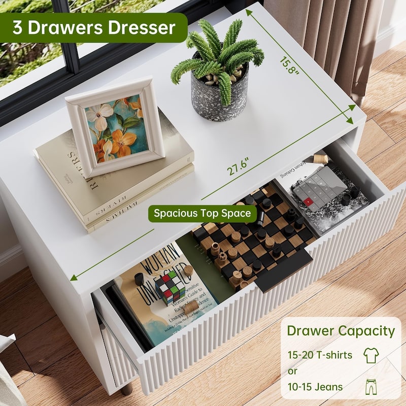 27.6'' Fluted 3 Drawer Dresser, with Anti-Tipping Device