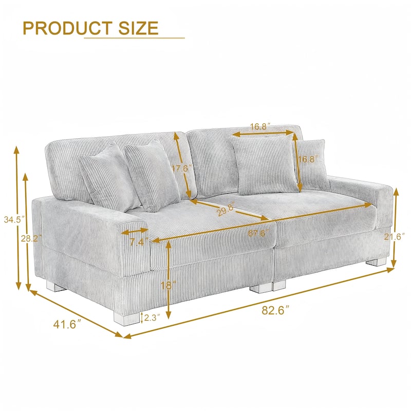 Corduroy Couch Modular Sectional Sofa with Pillows