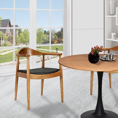 Orchava Curved Leatherette Upholstered Wooden Arm Dining Chair