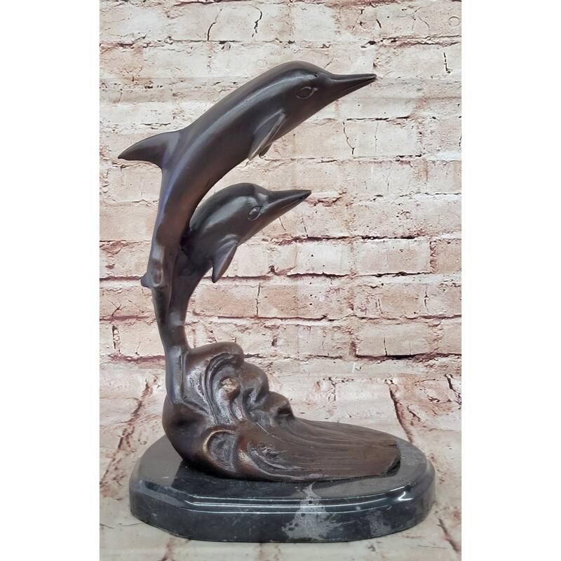 Signed Numbered Bronze Dolphin Sculpture – Dolphins Jumping Over Waves
