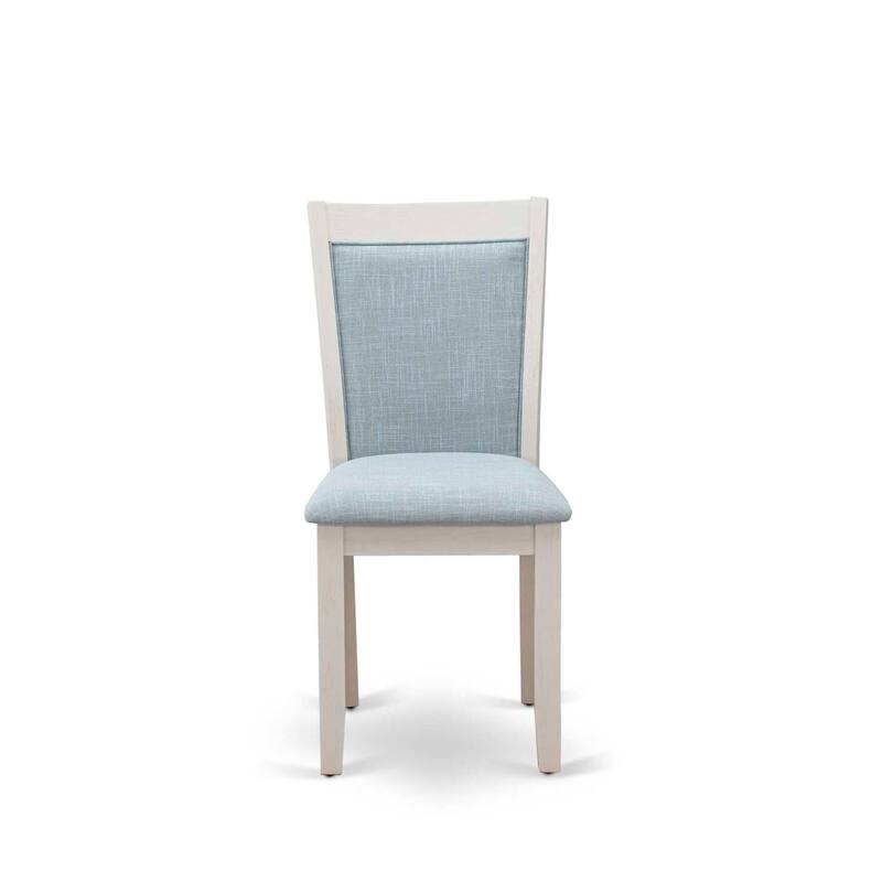 Southwestern Dining Chairs Set of 2 - Baby Blue Linen Fabric Kitchen Chairs with Linen White Finish