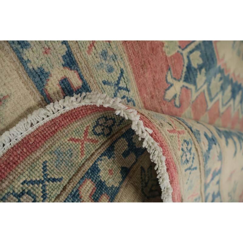 Hand Knotted Oriental 100% Wool Carpet Traditional Geometric Pink Kazak Area Rug - 10' 11'' X 8' 4''