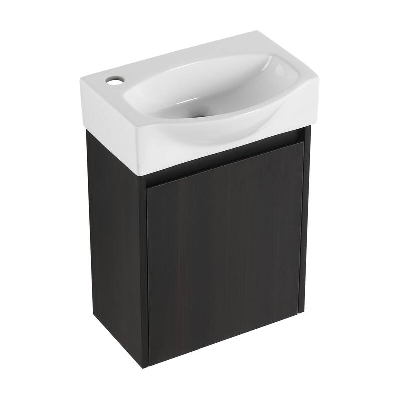 16" Bathroom Vanity Sink Combo with Ceramic Sink, Oak Cabinet for Small Bathrooms and Powder Rooms
