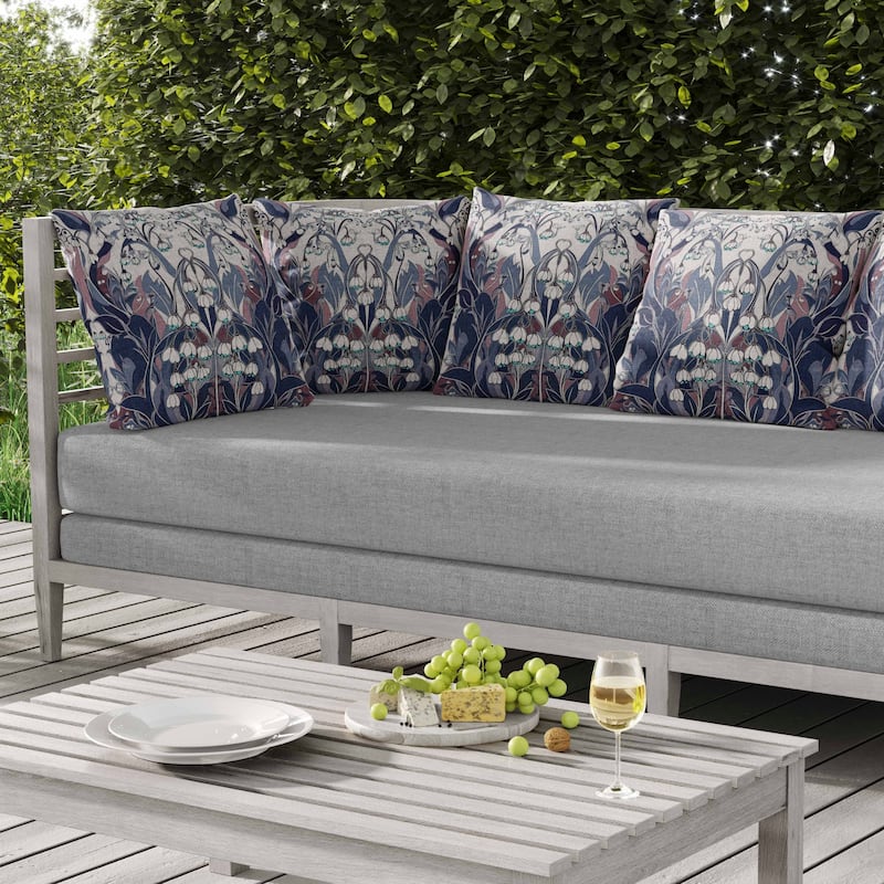 Lily of the Valley Indoor/Outdoor Reversible Throw Pillow White and Blue