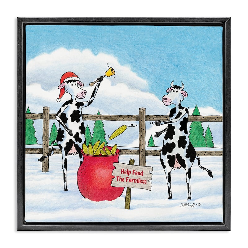 Stupell Feed The Farmless Funny Cows Framed Floater Canvas Wall Art Design By Roger Straub - 18 x 18 - Black