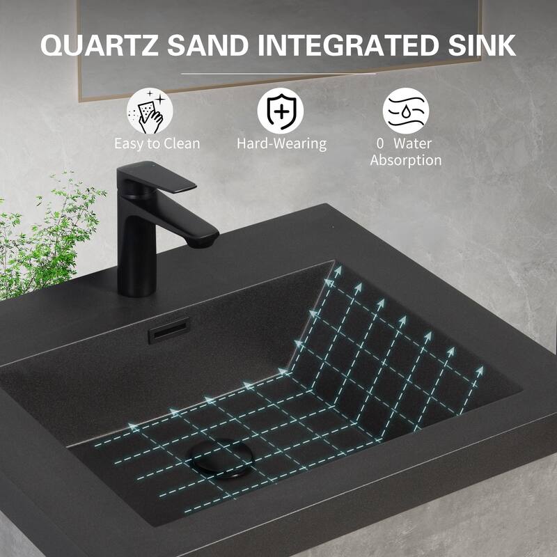 GDFStudio - Carter Floating Bathroom Vanity with Quartz Sand Countertop & Soft-Close Drawers