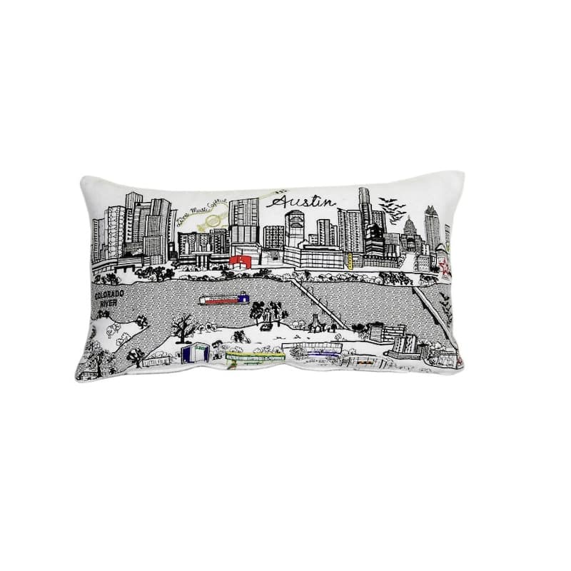 25" White Austin Daylight Skyline Lumbar Decorative Pillow