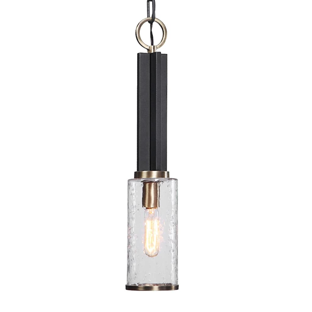 1-Light Meteor Shower Glass Ceiling Pendant - 23.25" - Black and Clear