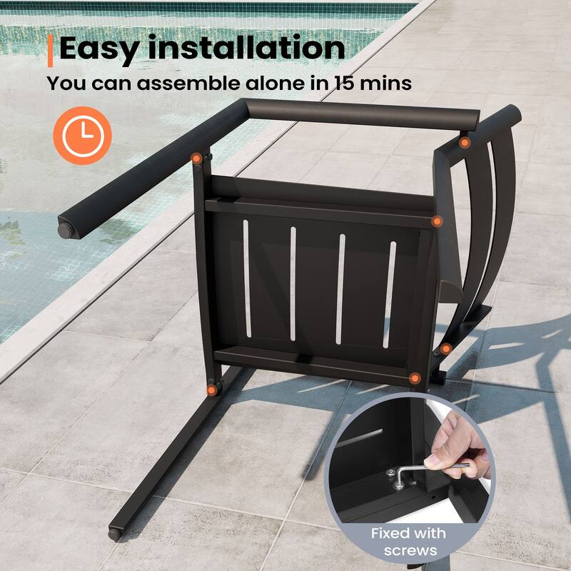 Outdoor Patio Dining Chairs Set Aluminum Stackable Armchair - N/A