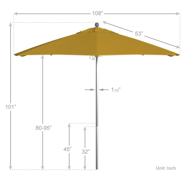 California Umbrella 9' Rd. Aluminum Frame, Fiberglass Rib Patio Umbrella, Push Open,Anodized Silver Finish, Sunbrella Fabric