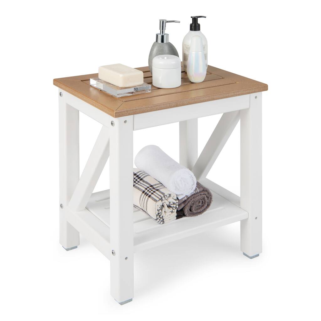 Costway 2-Tier Heavy Duty Waterproof HDPE Shower Bench Stool with - See Details