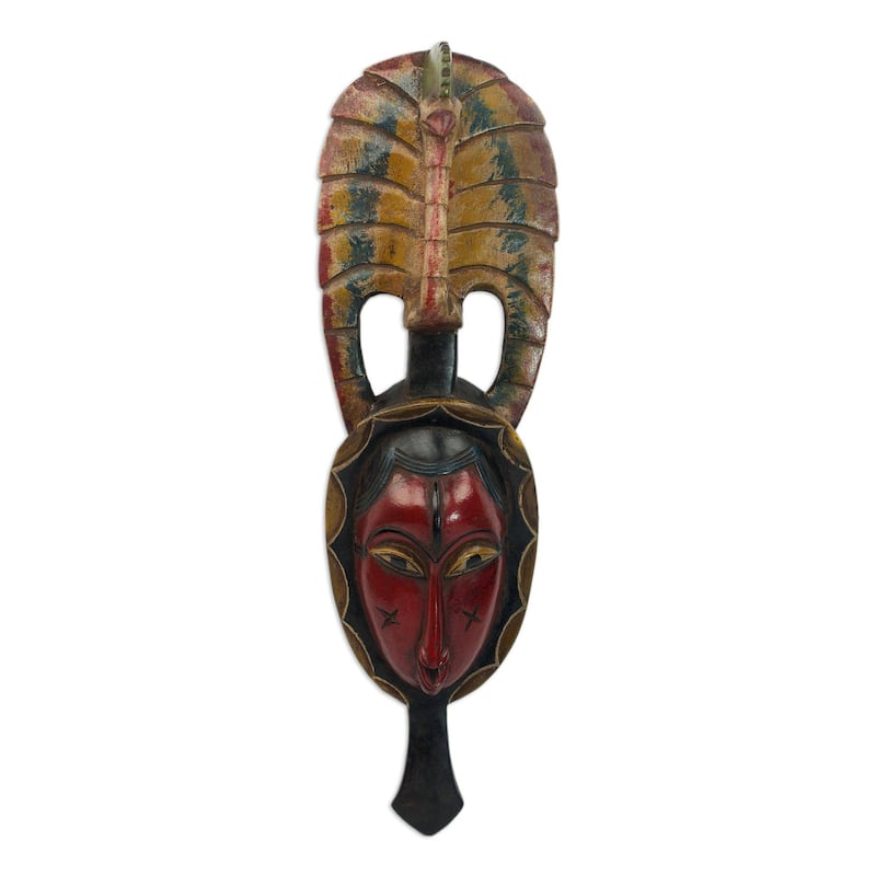 Handmade Tribal Peacock African wood mask (Ghana)