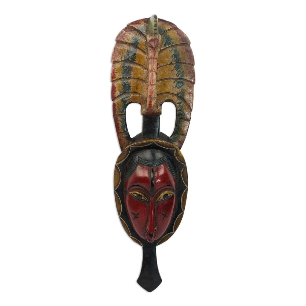 Handmade Tribal Peacock African wood mask (Ghana)